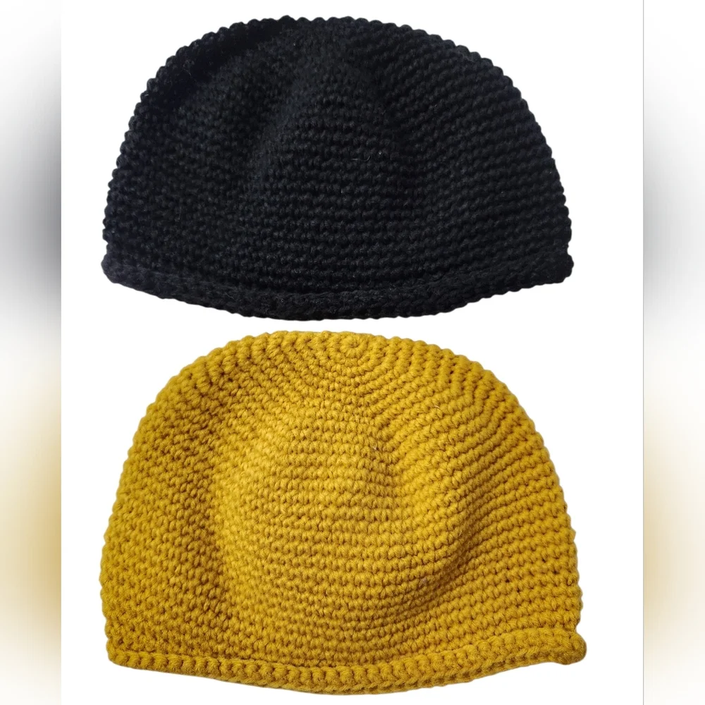TWO Knit Beanies with Floral Bead Design Like New!